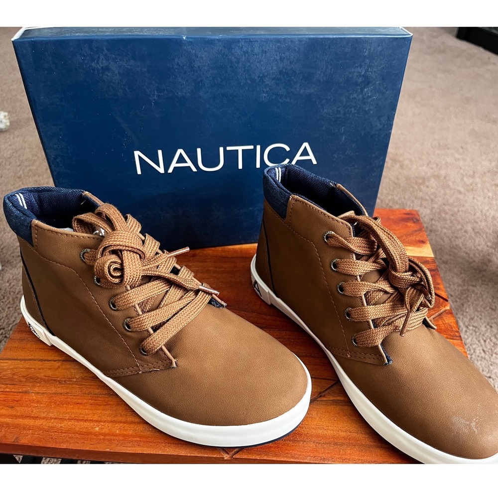 Nautica Palar Kids Tan Navy High Top Sneakers Youth Size 3 Casual‎ Shoes